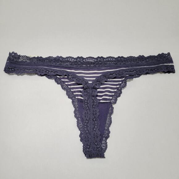 Jenni Women's Lace-Trim Thong Panties Nairobi Stripe Navy NWT Size Large - Picture 6 of 7